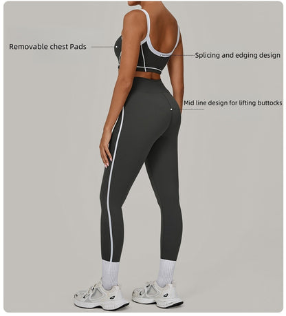 Yoga Suit Sports Fitness High Waist Peach Hip Tight Removable Padding Sports Bra Outfit Running Workout Clothes Gym Leggings Set