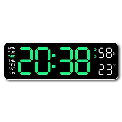 LED Electronic Alarm Clock 9-inch Wall Clock USB Powered Temperature and Humidity Display Auto-dimming Desktop Clock