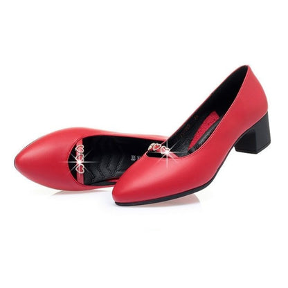 Women Sweet Light Weight Comfort Black Square Heel Shoes for Office Lady Sexy Party Red Pumps Classic Street & Work Shoes A19