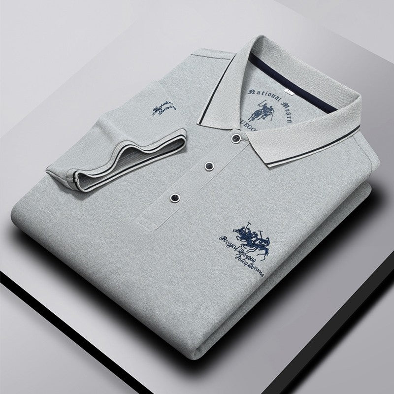 Men's Business Casual Short Sleeved Embroidered Solid Color Polo Shirt Fashionable Breathable Comfortable Summer Versatile Top