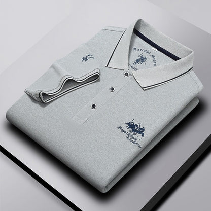 Men's Business Casual Short Sleeved Embroidered Solid Color Polo Shirt Fashionable Breathable Comfortable Summer Versatile Top