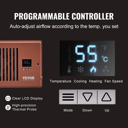 SucceBuy Booster Fan 4x12in Duct Fan 100CFM 10 Adjustable Speeds with LCD Smart Controller for Wall and Floor