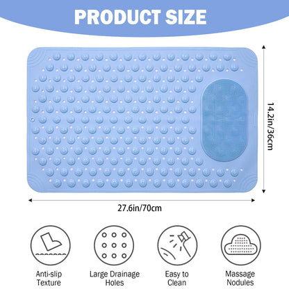 Non-Slip Bath Mat with Massage Feature Oblong Shower Floor Rug Non-Textile Water Absorbent Bathroom Mat with Suction Cups