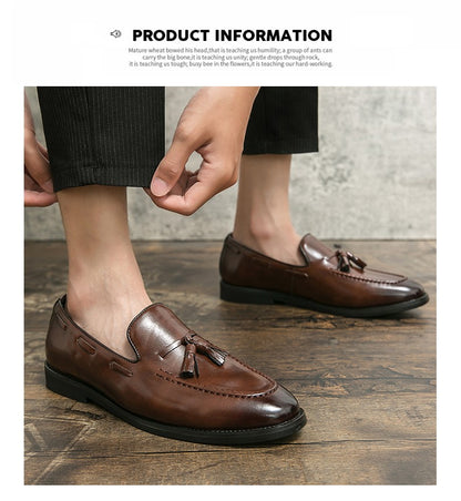 Brogues Shoes Men High Quality Social Leather Shoes British Tassels Formal Leather Men Wedding Business Dress Leather Shoes Male