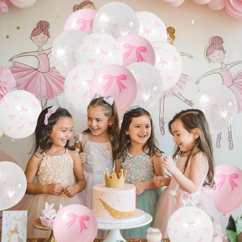 50/10pcs Bow Theme Latex Balloon 12 Inches Bowknot Print White Balloons for Kids Girls Birthday Baby Shower Wedding Party Decor