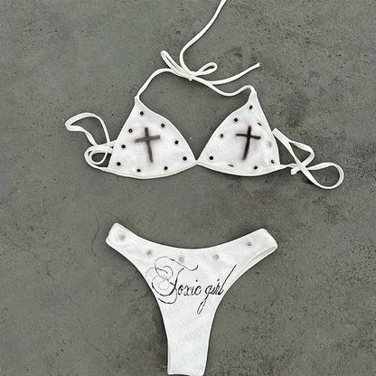 Y2k Gothic tight corset from the 2000s backless  sleeveless hot and spicy Emo girl crop top summer bikini set beach vest party