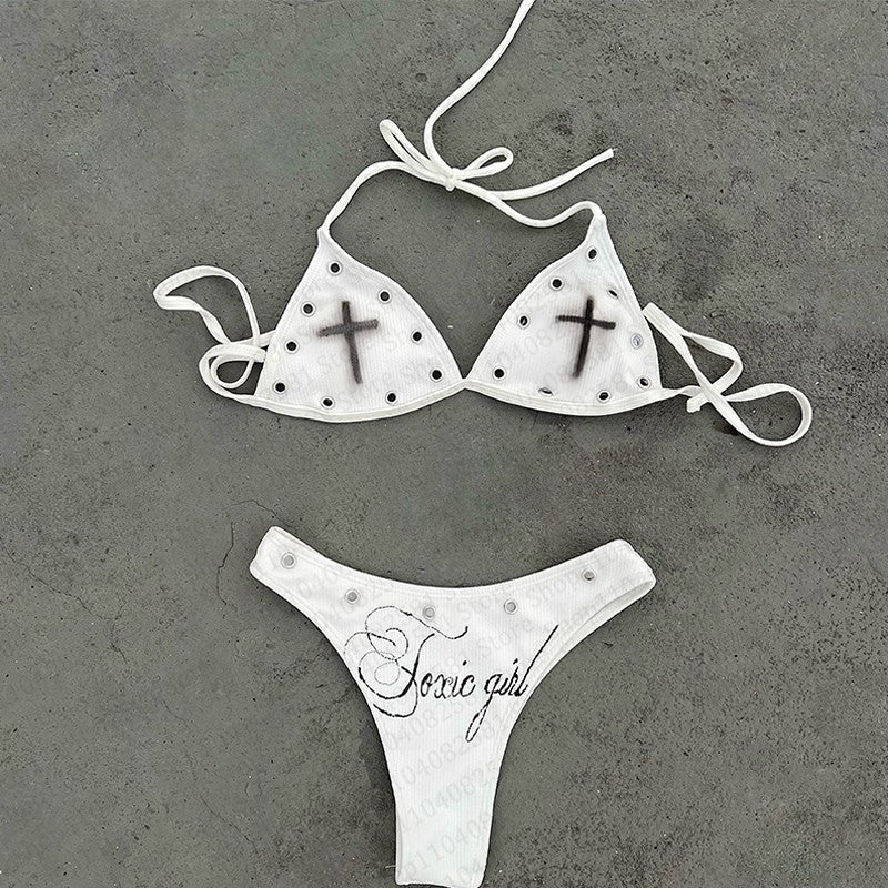 Y2k Gothic tight corset from the 2000s backless  sleeveless hot and spicy Emo girl crop top summer bikini set beach vest party