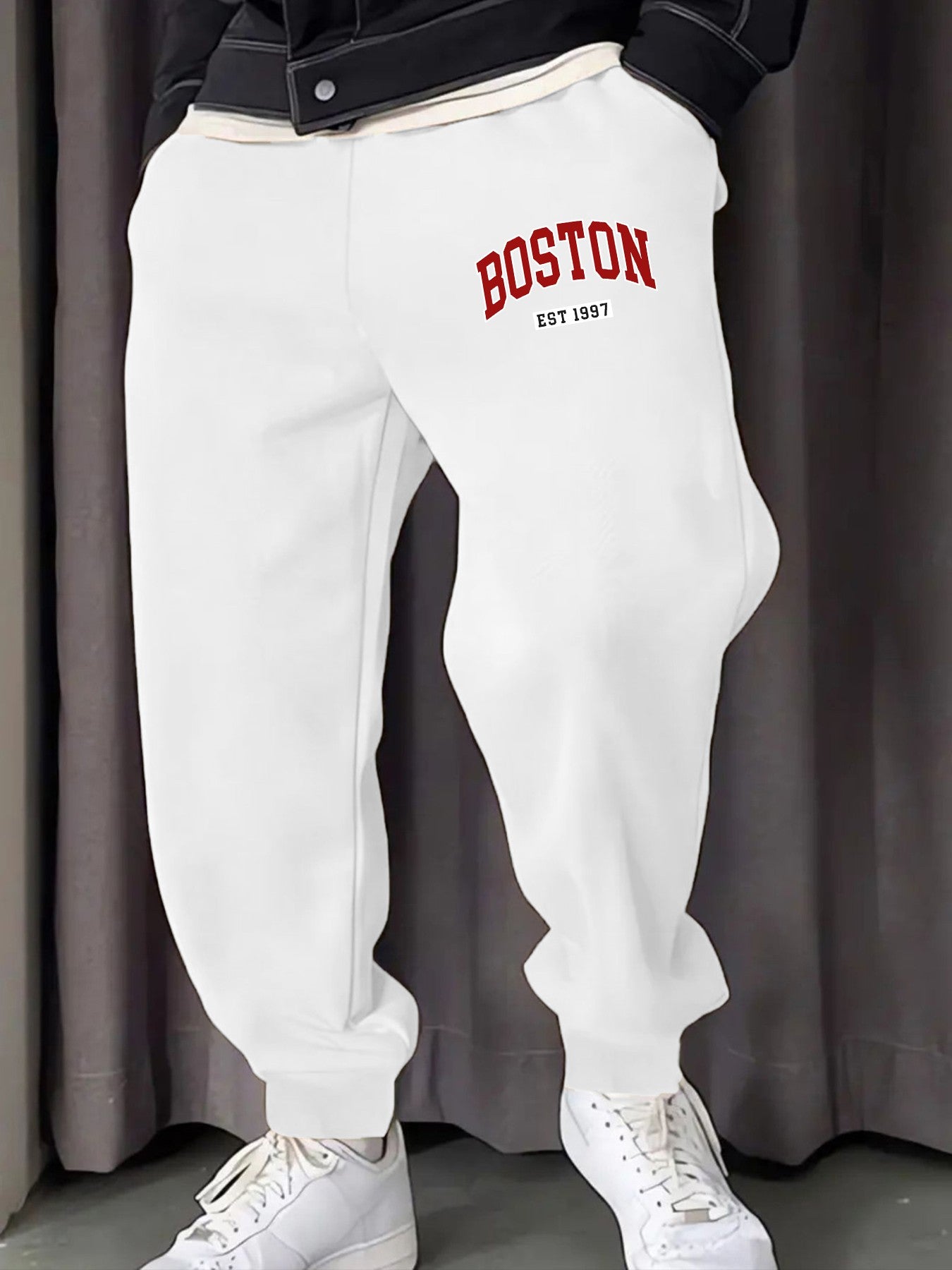 Boston Letter Est 1997 Printing Male Sweatpants Fashion Fleece Pant Trendy Jogging Britches Casual Comfy All-Match Long Pants