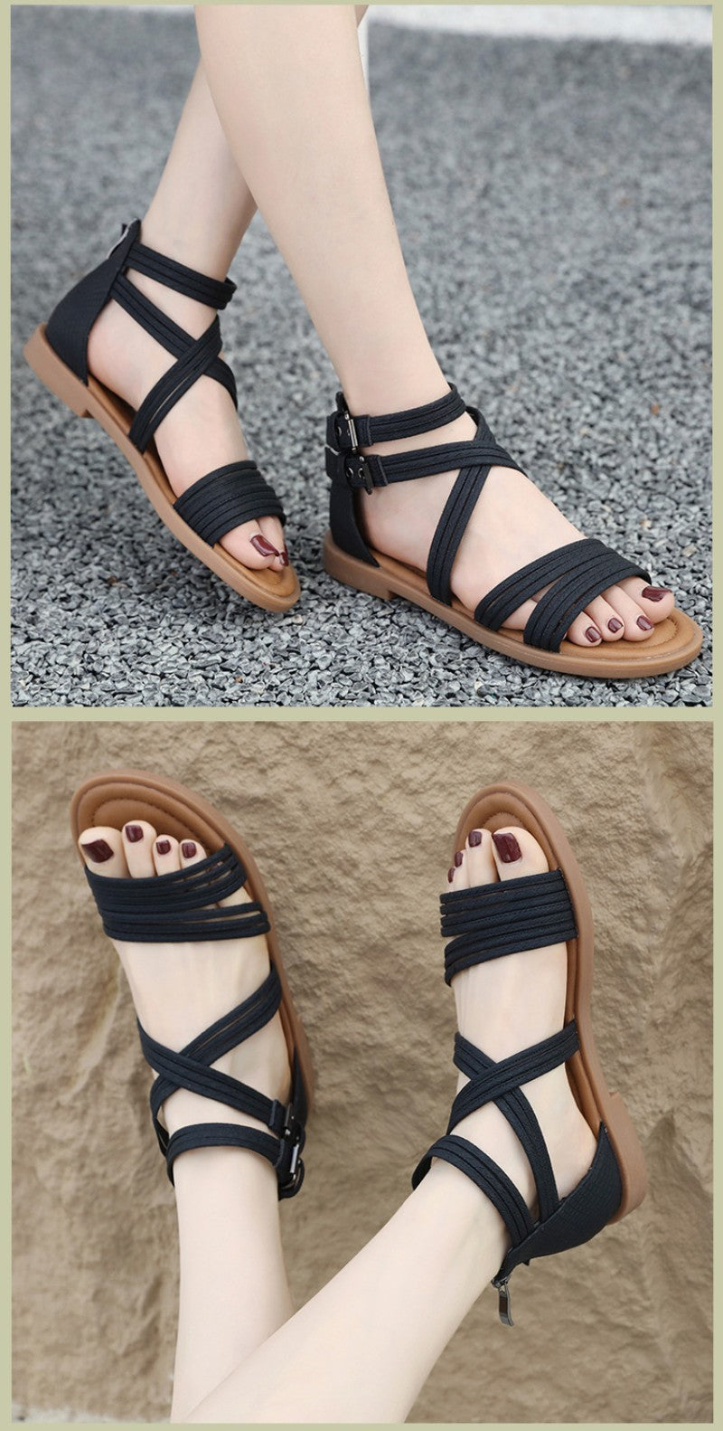 New 2025 European And American Fashion Comfortable Breathable Exposed Toe Thick Sole Soft Sole Crossed Roman Sandal Boots