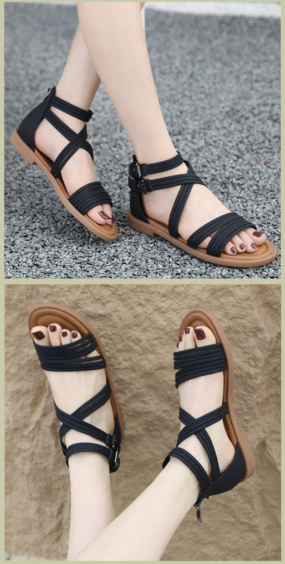 New 2025 European And American Fashion Comfortable Breathable Exposed Toe Thick Sole Soft Sole Crossed Roman Sandal Boots