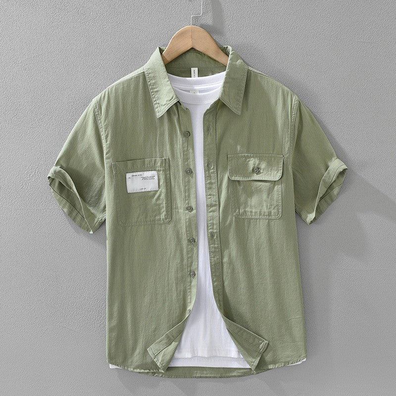 Men's Short Sleeve Cargo Shirt Streetwear Summer Loose Fit Workwear Shirt with Chest Pocket Breathable Cotton Daily Outfits Tops
