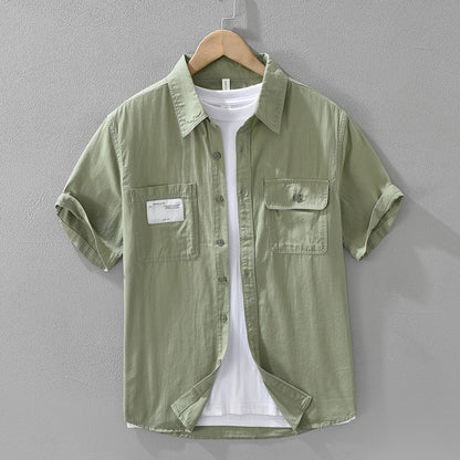 Men's Short Sleeve Cargo Shirt Streetwear Summer Loose Fit Workwear Shirt with Chest Pocket Breathable Cotton Daily Outfits Tops