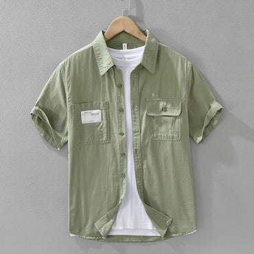 Men's Short Sleeve Cargo Shirt Streetwear Summer Loose Fit Workwear Shirt with Chest Pocket Breathable Cotton Daily Outfits Tops