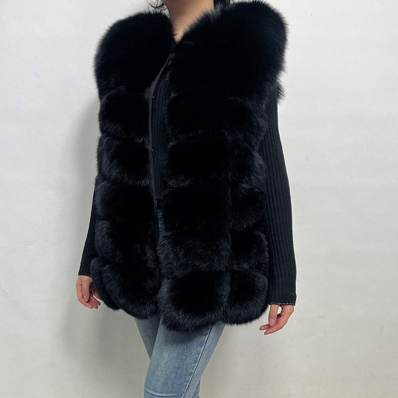 Maomaokong Natural Raccoon Real Fur Coat Ladies Waistcoat Fur Mid-length Winter Warm Real Fur Coat Luxury Women coat Top Vest