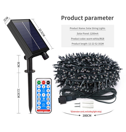 Outdoor Solar String Fairy Light 100M 1000 LED Waterproof Garland Large Solar Panel Fast Charge Lamp Christmas Garden Decor -JY