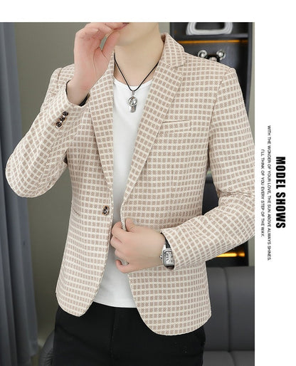 Blazer Men's Fashion Gentleman Business Outdoor Travel Plaid Slim-fit Korean Version of The Trend Handsome Youth Casual Blazer