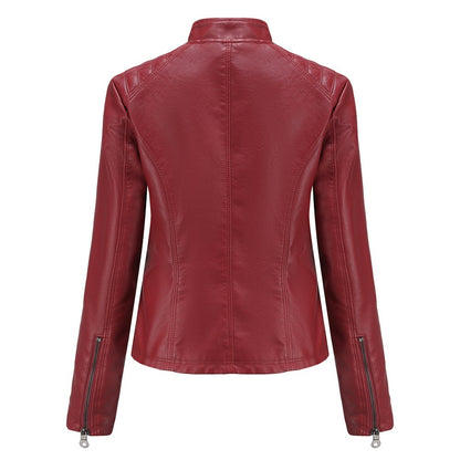 2025 Autumn Women's Black Moto Biker Zipper Jacket, Red Apricot Coffee PU Coat, Light Purple Outerwear.