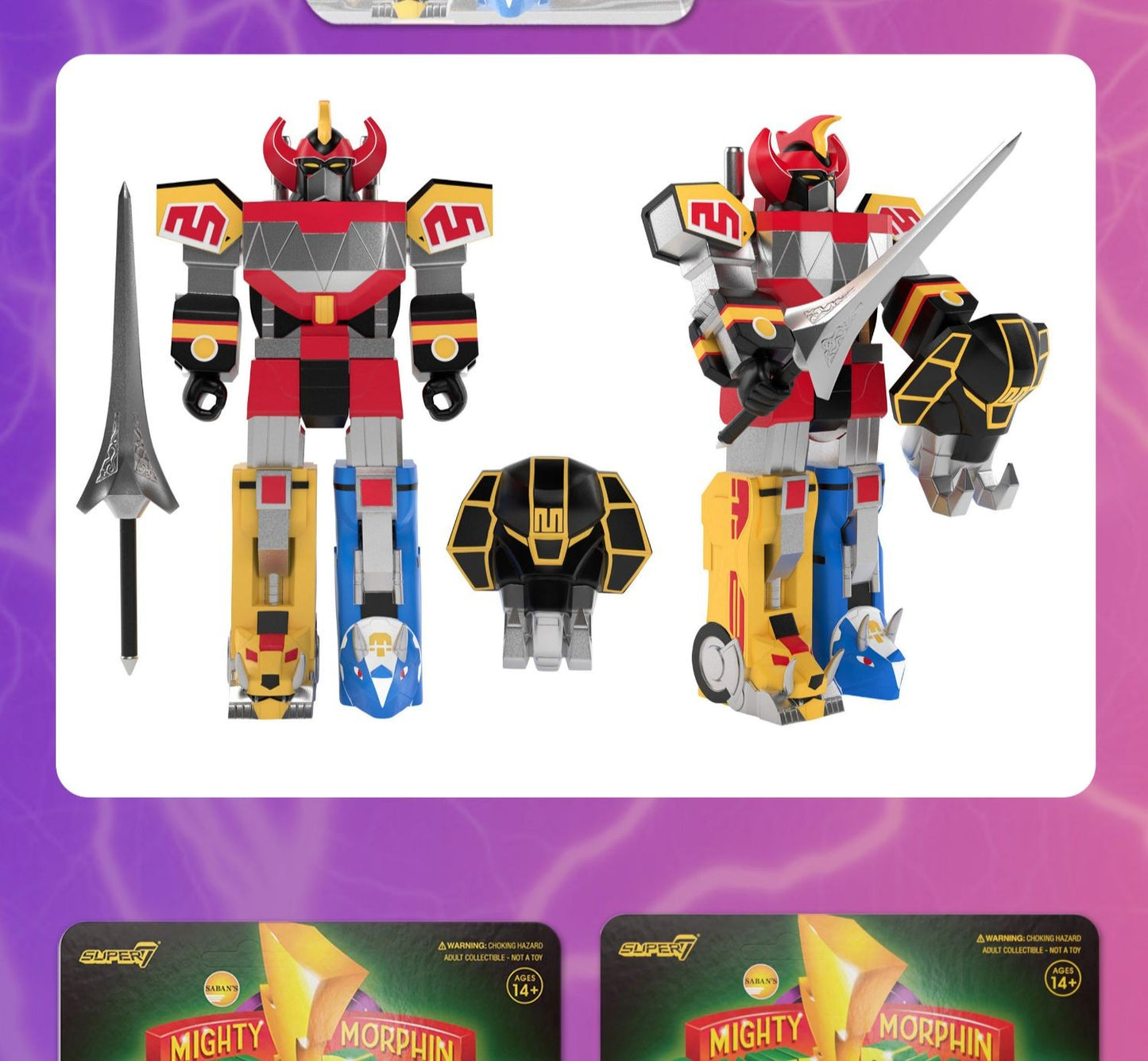 Em Estoque Super7 Mighty Morphin Power Rangers Carded Series 1 - Conjunto de Presente com Modelos Dragonzord, Red Ranger e Rita Repulsa