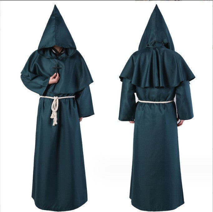 Medieval Hooded Monk Friar Priest Wizard Long Robe Unisex Adult Loose Stage Outfit For Masquerade Theme Party Halloween Cosplay