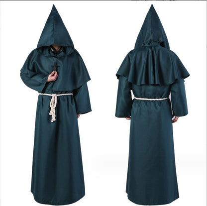 Medieval Hooded Monk Friar Priest Wizard Long Robe Unisex Adult Loose Stage Outfit For Masquerade Theme Party Halloween Cosplay