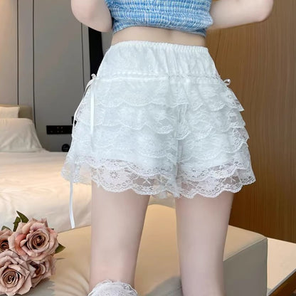 Women Lace Safety Pants Bowknot Frilly Lace High Waist Safe Pants Female Boxers Under Shorts Lady Anti-light Leggings