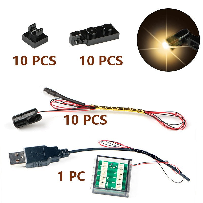 10 unidades de terminal LED refletor MOC luminária de mesa multifuncional holofote DIY preto bloco de construção 1219