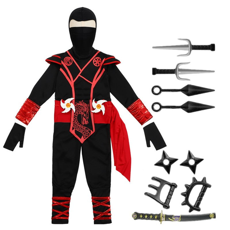 Children's Silver Dragon Ninja Costume Cartoon Masked Warrior Performance Outfit Halloween Anime Roleplay Holiday Party Costume