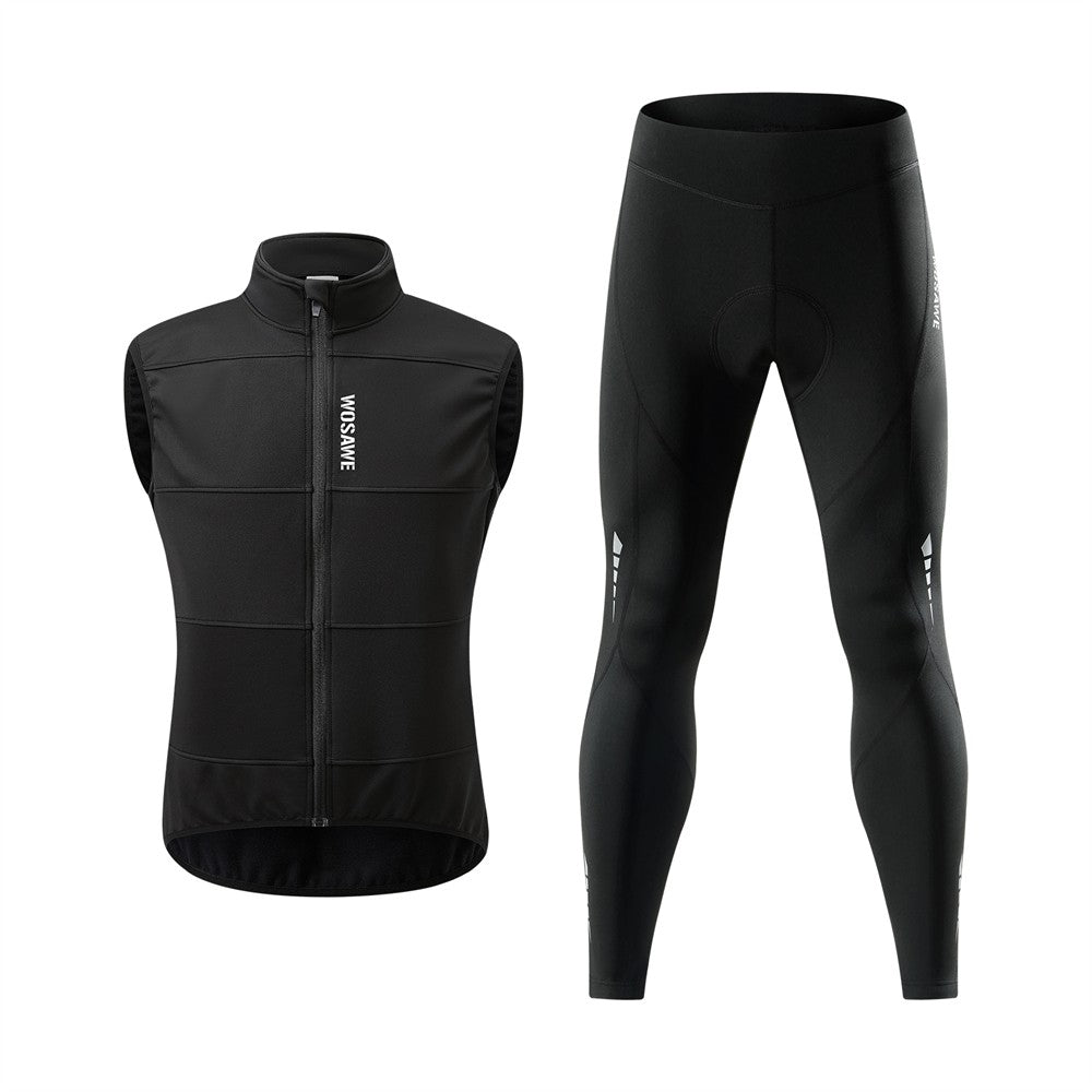WOSAWE Cycling Jersey Set Winter Spring Vest Pants Sleeveless MTB Bicycle Clothing Warm Bike Jackets Thermal Fleece Suit