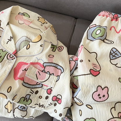 Plus Size Womens Home Wear Big Size Cute Kitty Pajamas Design Sleepwear Set Comfy and Loose Fit Korean Reviews Many Pajamas Y2K