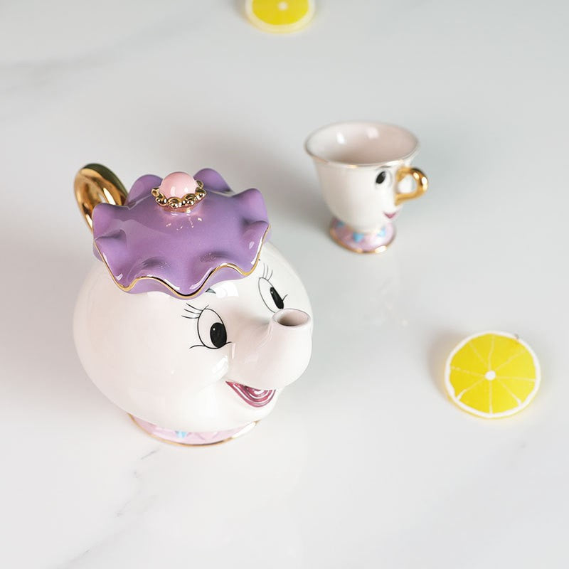 Bule De Chá Disney Desenho Animado A Bela E A Fera Bule De Café Caneca Sra Potts Xícara Chip Bule De Chá Um Conjunto De Chá Droshipping Presentes Fofos