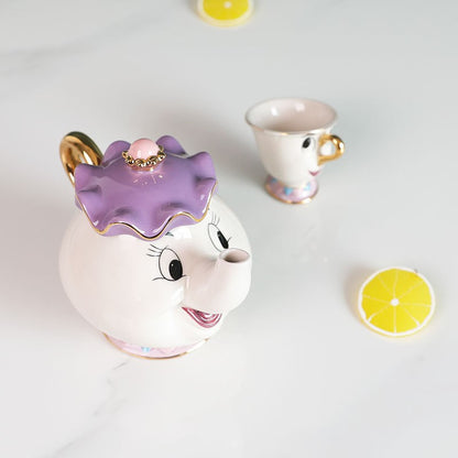 Bule De Chá Disney Desenho Animado A Bela E A Fera Bule De Café Caneca Sra Potts Xícara Chip Bule De Chá Um Conjunto De Chá Droshipping Presentes Fofos