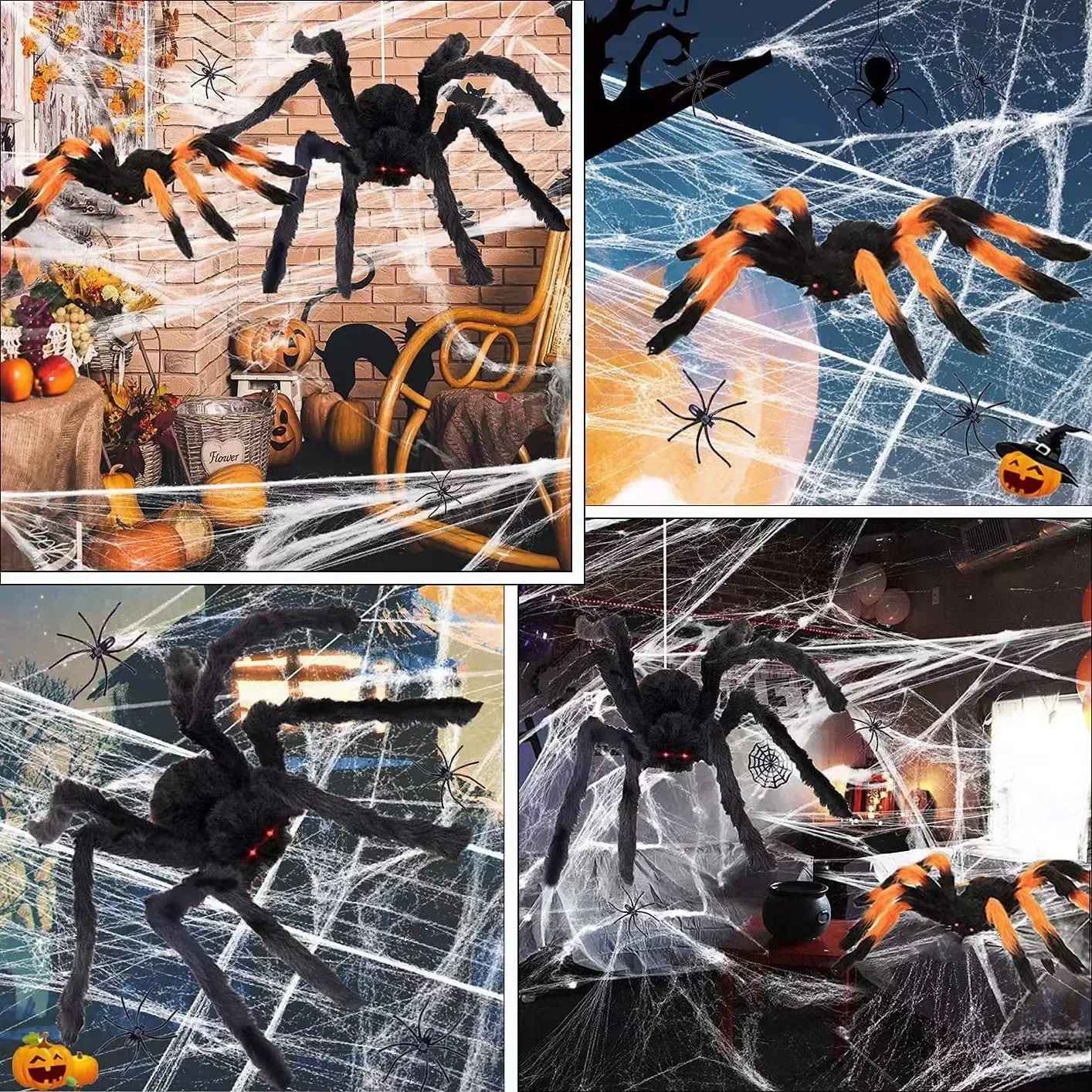 Teia de Aranha Gigante Preta Assustadora de Halloween Decoração de Halloween para Casa Bar Adereços de Casa Assombrada Decoração Externa de Feriado