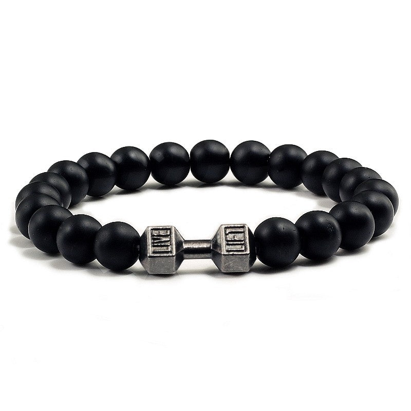 Pulseira Feminina/Masculina Ajustável Desgastada Preta, com Contas, Haltere, Joias de Yoga, Braceletes Originais