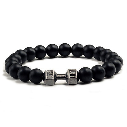 Pulseira Feminina/Masculina Ajustável Desgastada Preta, com Contas, Haltere, Joias de Yoga, Braceletes Originais