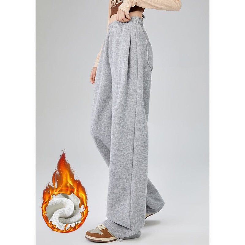 Winter Lady Snow Warm Thin Straight Leg Pants Girls Classic Daily Plush Trousers Women High Waist Thermal Fleece Pants