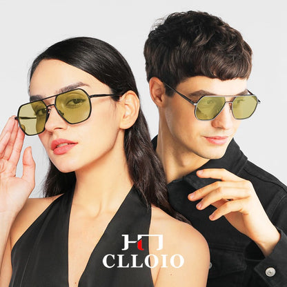 CLLOIO Óculos Antirreflexo para Visão Noturna e Diurna Masculino Feminino Polarizado para Dirigir Óculos de Sol Quadrados de Alumínio Fotocromáticos UV400