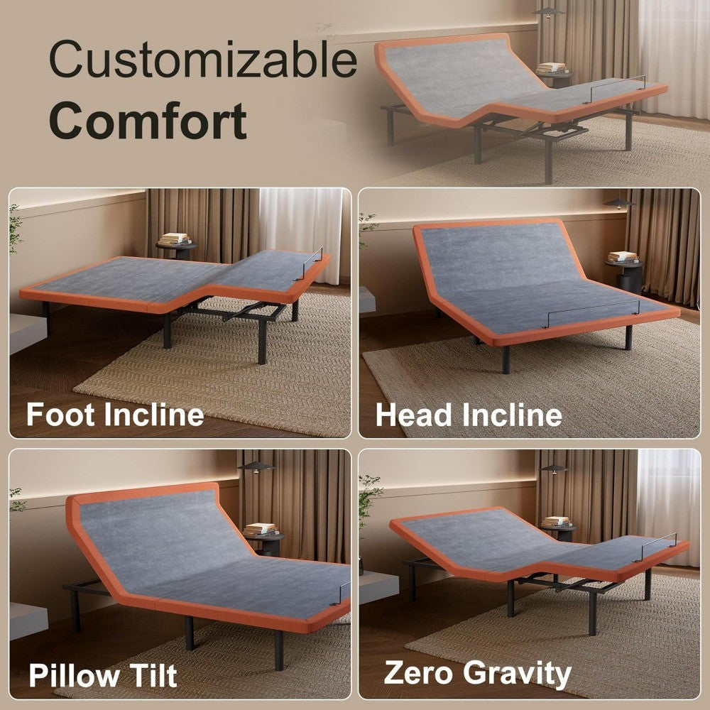 Base Ajustável para Cama Box com Massageador, Inclinação para Travesseiro, Inclinação Ergonômica, Gravidade Zero, Porta USB Dupla, Luz Noturna