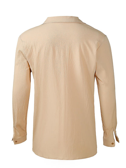 2025 Men's Casual Lapel Long Sleeve Shirts Tops Solid Loose Oversized T Shirt Men Cotton Linen Shirt Fashion Hawaiian Shirt Male