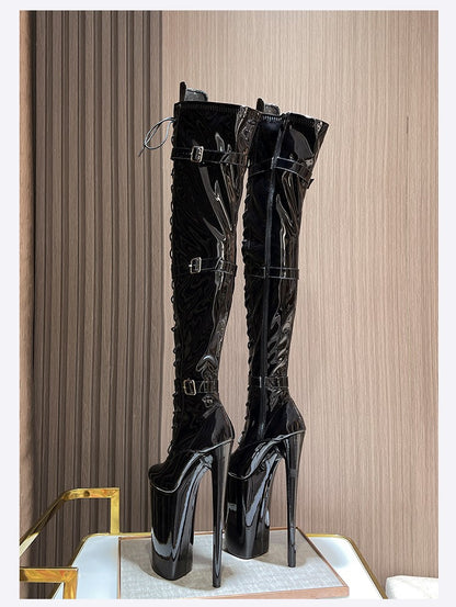 26cm Super High Heel Thigh High Boots Sexy Women Shoes Pole Dance Stripper Shoes Platform Over-the-Knee Zip Crotch High Boots