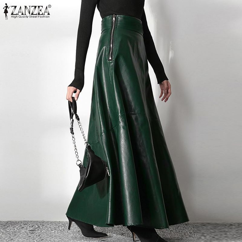 ZANZEA Women's PU Leather Maxi Skirt 2023 Spring Elegant OL Long Saias Fashion Solid Mujer Faldas Casual High Waist Zipper Jupe