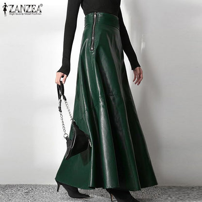 ZANZEA Women's PU Leather Maxi Skirt 2023 Spring Elegant OL Long Saias Fashion Solid Mujer Faldas Casual High Waist Zipper Jupe