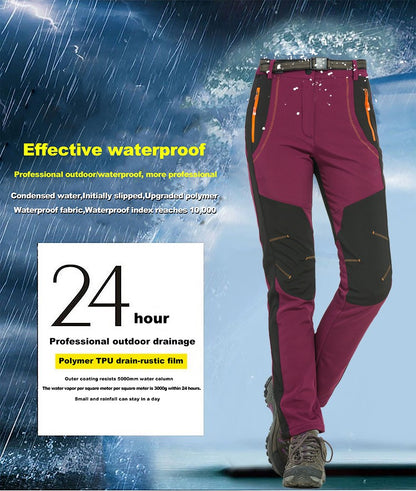JNLN Women Winter Fleece Pants Warm Waterproof Hiking Pants Outdoor Camping Climbing Skiing Soft Shell Windproof Rain Trousers