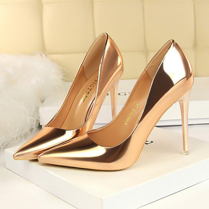 Women Mteallic Bronze Leather Pumps 7.5cm 10.5cm High Heels Lady Stiletto Middle Heels Wedding Bridal Gold Silver Event Shoes