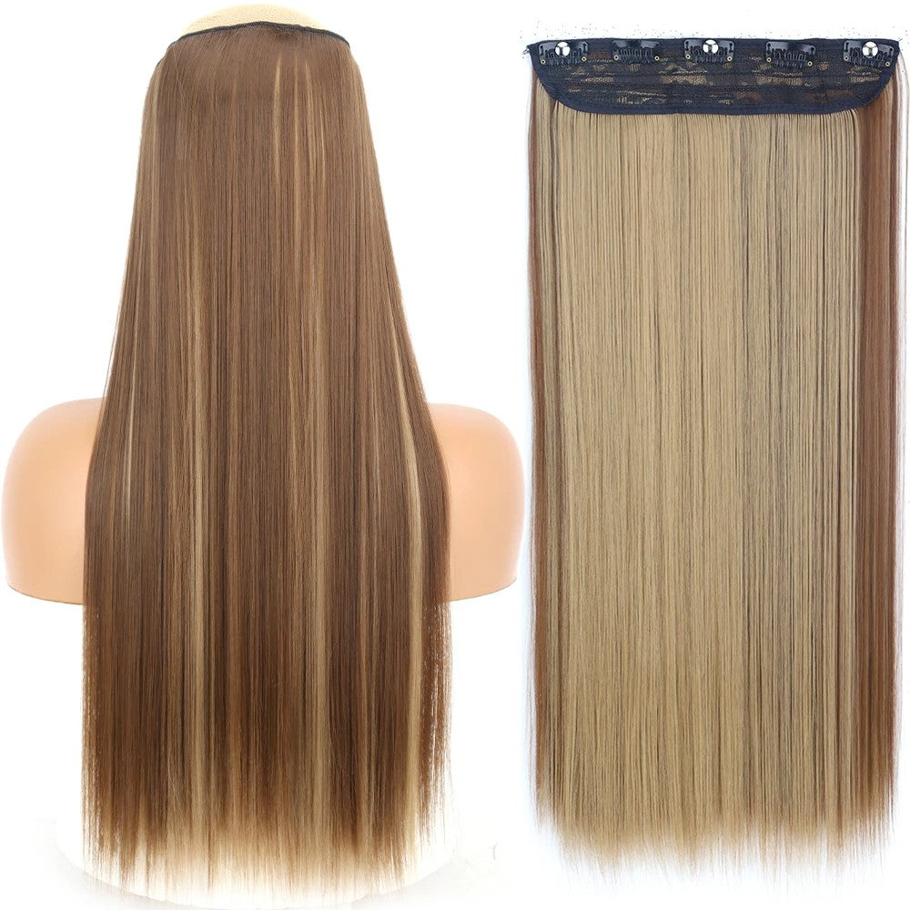 Extensão de Cabelo Liso Comprido de Fibra Sintética Resistente ao Calor com 5 Clipes 22"32" Preto Castanho Loiro