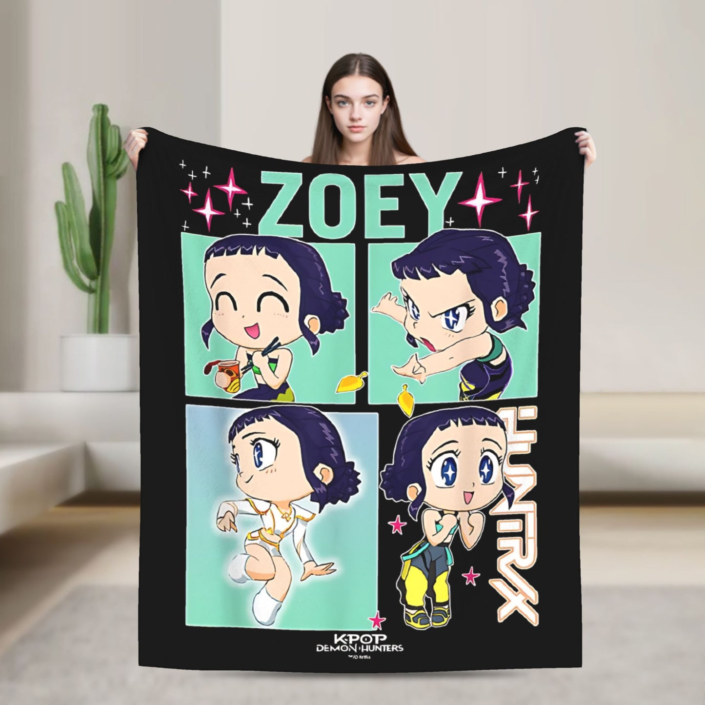 Cobertores de flanela Kpop Demon Hunters Zoey Huntrix Cobertor incrível para casa hotel sofá colcha 125*100cm