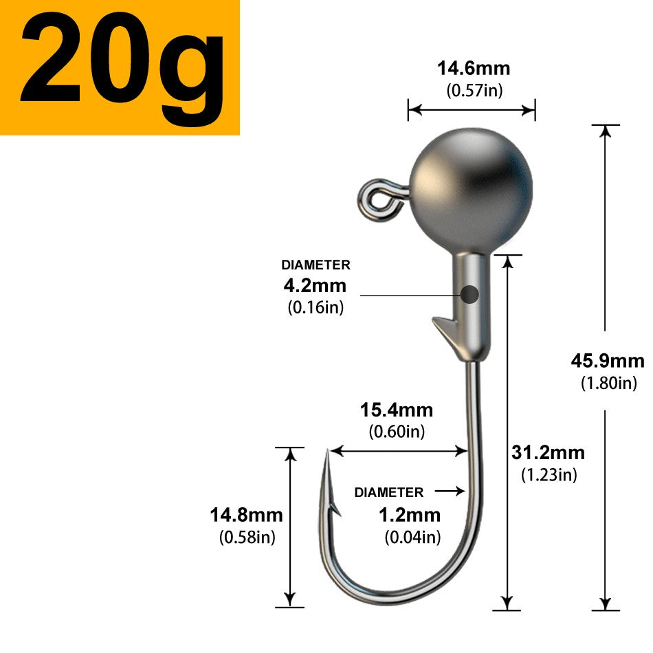 MrLurion 30pçs 1g 2g 3g 5g 10g 14g 18g 22g 25g 28g Anzol tipo jig head, anzol redondo para iscas soft e crank
