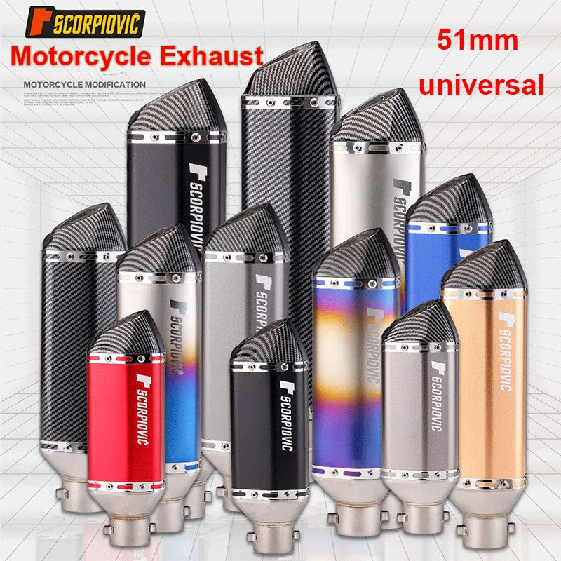 Universal Motorcycle 51mm Exhaust Pipe Carbon Fiber Muffler Exhaust Pipe db Killer Length300mm/ 370mm/ 470mm Multicolour Exhaust
