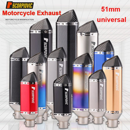 Universal Motorcycle 51mm Exhaust Pipe Carbon Fiber Muffler Exhaust Pipe db Killer Length300mm/ 370mm/ 470mm Multicolour Exhaust