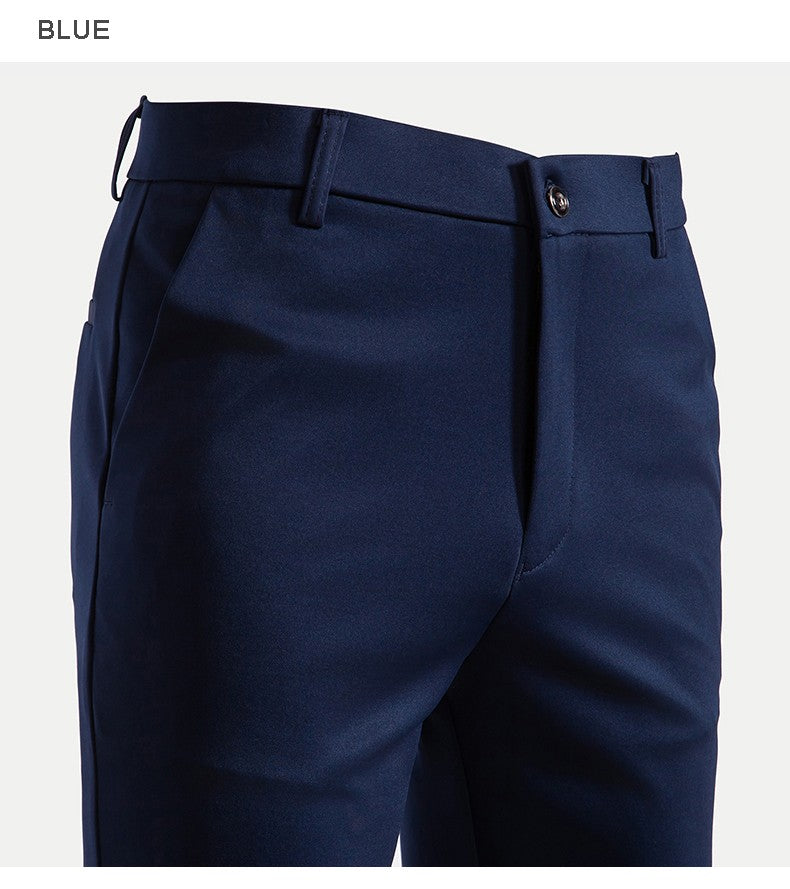 Men's Elastic Slim Fit Khaki Trousers Casual Pants Classic Fashion Suit Sports Pants Spring Summer