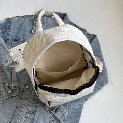 Winter Puffer Students School Bags Large Capacity Down Padded Backpack Solid Color Casual Bookbag Adjustable Strap Teen Rucksack